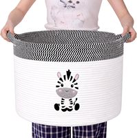 Grand panier tissé écologique en corde de coton, motif zèbre, pliable, organisateur de maison, marron et blanc