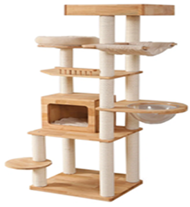 Arbre à chat en bois massif naturel de 68,9 pouces avec poteaux à gratter, plateformes de saut et tour confortable pour chat - Product Image 3