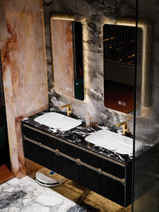 2026 New <b>Light</b> Luxury Hotel Wind Rock Board Ceramic Seamless Double Basin Intelligent Lighting <b>Mirror</b> Wall-Mounted Bathroom - Product Image 2