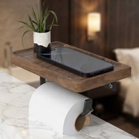 Support mural moderne de luxe en bois massif écologique pour papier toilette avec étagère et support de téléphone pour salle de bain - Offre Spéciale