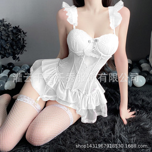 Nuevo estilo de lencería tipo corsé, conjunto de uniforme de sirvienta con lazo lindo, sexy y seductor, estilo Catwoman, venta al por mayor, tres piezas. - Product Image 2