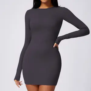 Rahat elbiseler 2024 yeni tasarım popüler uzun kollu seksi kalça mini etek ince kılıf etek Backless elbise giyim kadın