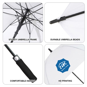 Paraguas de golf blanco de 62 pulgadas con estampado de mariposas, apertura manual, de nailon, recto, para protección contra el sol y la lluvia. - Product Image 4