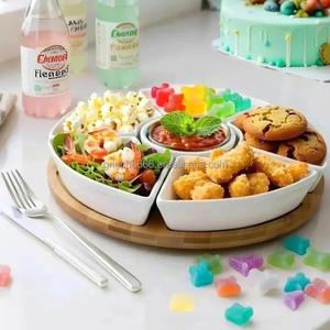 Plateau et plateaux de service rotatifs pour collations Ensemble de service divisé en céramique Plats de service amovibles pour frites et trempette - Product Image 2