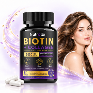 Kapsul Biotin Label Pribadi Grosir untuk Pertumbuhan Rambut 3000mcg Suplemen Kapsul Biotin dengan Kolagen - Product Image 1