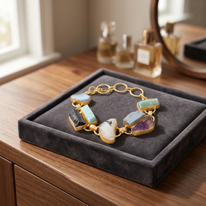 Pulsera de Piedras Naturales Variadas para Mujer con Acabado Chapado en Oro, Diseño de Joyería Gruesa Hecha a Mano, Accesorio de Moda para Fiesta - Product Image 2