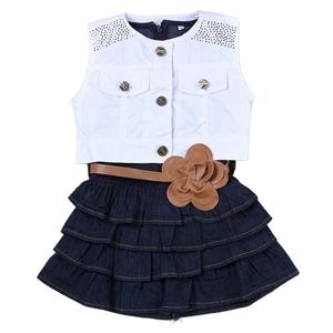 Conjunto de Ropa para Niña de 2 a 7 Años, Vestido + Chaqueta, 2 Piezas, Hilo de Seda, Chaleco de Verano, Falda Vaquera, Ropa Infantil 2022 - Product Image 2