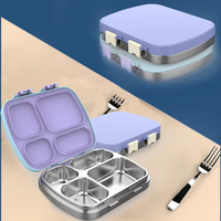Boîte à lunch bento pour enfants en acier inoxydable 304, étanche, réutilisable, conteneur pour le déjeuner scolaire, 4 compartiments, rangement alimentaire pour enfants