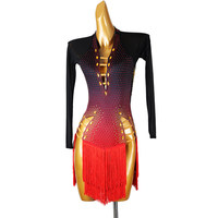2026 Costume de concours de danse latine une pièce avancé, Robe de performance à strass et à franges pour Cha-Cha et examens d'arts