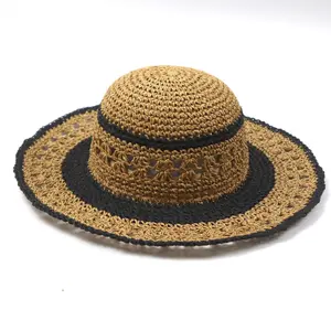 Outdoor Sun Proteção Mulheres Homens Dobrável Wide Brim Lady Crochet Sun Paper Straw Hat
