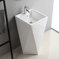 Lavabo sur pied en céramique blanche, design artistique, pour salle de bain