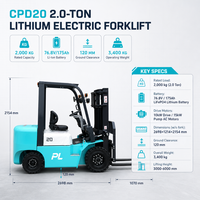 Truk Forklift Bertenaga Lithium PL 2000 kg 76.8 V Baterai Listrik 4 Roda untuk Penanganan Pallet di Hub Logistik