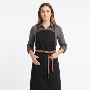 Sleek Black Workwear Apron with Adjustable Brown Straps - Elegant Hotel Uniforms Design for Baristas Bakers Craft <b>Makers</b> Aprons - Product Image 4