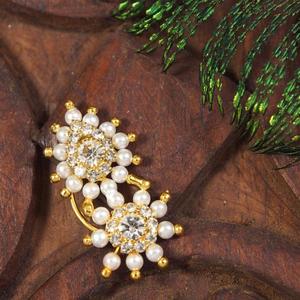 Elegant Pearl Drop Gold Plated Copper <b>Nath</b> Nathani <b>Nose</b> <b>Ring</b> for Women Indian Traditional Bridal Jewelry Gift - Product Image 2