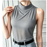 Chemise d'équitation sans manches pour femme, col montant, perforée et respirante, avec logo personnalisé, pour entraînement et concours