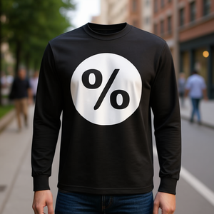 T-shirt a maniche lunghe con simbolo del segno del percentuale, girocollo nero, taglia unisex per adulti - Product Image 3