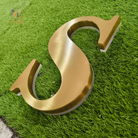 Lettres en relief 3D en métal brossé doré avec rétroéclairage LED, logo lumineux pour enseignes, fabrication sur mesure pour projets de marquage commercial