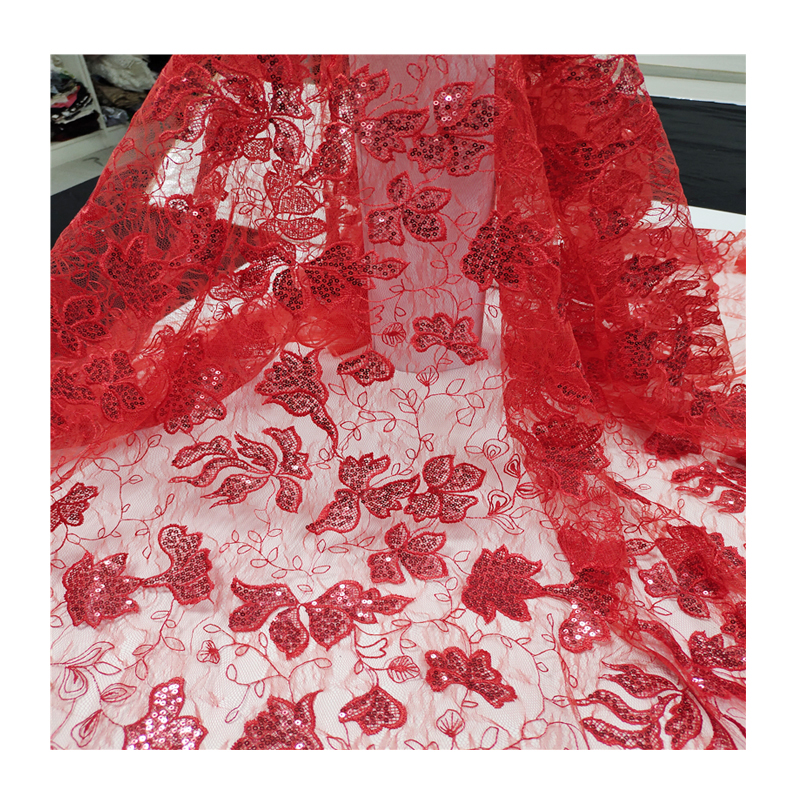Новый продукт, красные блестки, тюль, кружевная ткань, индийские блестки, вышитая ткань, Роскошные Блестки, кружевная ткань для свадьбы