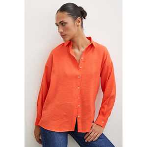 Chemise basique en modal orange pour femme, chemisier décontracté en popeline à boutons, à porter au quotidien - Product Image 1