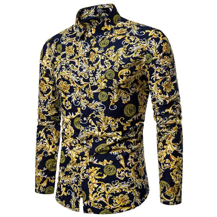 2022 Wholesale men's flower high quality shirts print inventory casual shirt long sleeve dress shirts