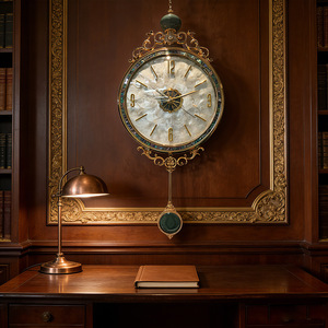 European Style Wall <b>Clock</b> Round Metal Silent Quartz <b>Clock</b> <b>Battery</b> Powered Home Decoration Living Room <b>Clock</b> - Product Image 3