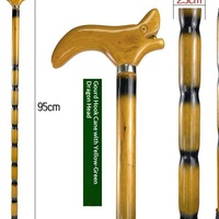 Bâton de marche léger et antidérapant YX avec poignée en bois d'aile de poulet, pointe en caoutchouc, 4 sections, pour personnes âgées, motif tête de dragon