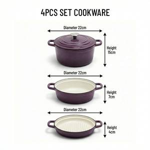 E-Top Marmite <span class=keywords><strong>en</strong></span> <span class=keywords><strong>fonte</strong></span> émaillée de qualité alimentaire violette pour cuisson polyvalente, Batteries de cuisine, <span class=keywords><strong>Casseroles</strong></span> - Product Image 3