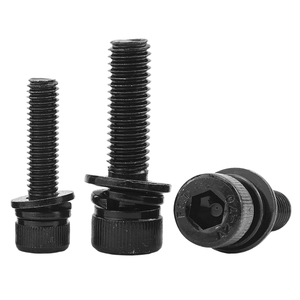 10sets/bag Black 12.9 Grade Steel Hexagon Socket Cap Head Sems Screw Assembly <b>M2</b> <b>M2</b>.5 M3 Allen Head <b>Bolt</b> with Flat Split - Product Image 2