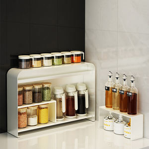 주방용 금속 2단 식기 양념 선반 정리함 수납장 조리대 컵 홀더 측면 당김문 수납 - Product Image 2