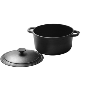 Casserole <span class=keywords><strong>en</strong></span> <span class=keywords><strong>fonte</strong></span> ronde <span class=keywords><strong>noire</strong></span> robuste, batterie de cuisine, casserole, faitout, <span class=keywords><strong>cocotte</strong></span> avec deux anses - Product Image 1