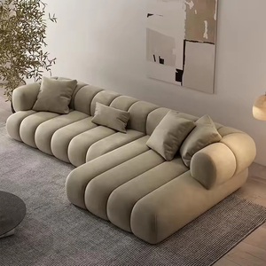 Composto da soggiorno bianco crema Set divano a forma di l moderno divano di lusso in velluto morbido elegante divano Set per la casa - Product Image 2