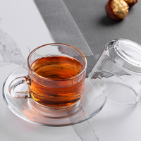 Tasse à café en verre transparent de 210ml avec soucoupe Verrerie de haute qualité Tasse à café en verre de luxe avec assiette