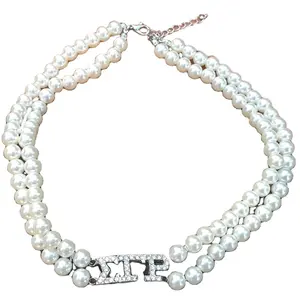 Greek letters Multilayer Sorority pearl necklace divine nine greek letter Sigma Gamma Rho choker pearl jewelry necklace