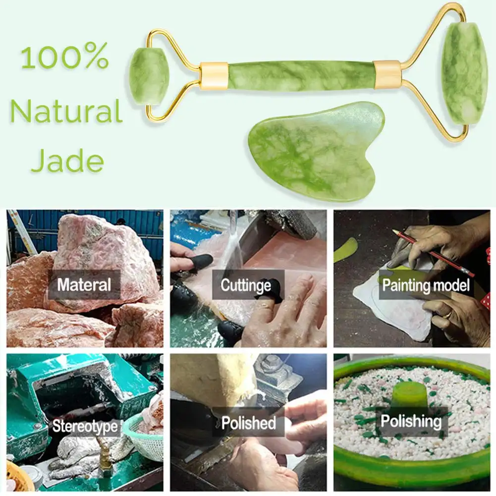Popular Real Natural Stone Beauty Gua Sha Facial Tools Set and Jade Roller Massage Tool for Face Eyes Neck Body