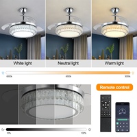 Ventilateur de plafond intelligent à pales cachées personnalisables avec éclairage LED et télécommande à intensité variable pour salon