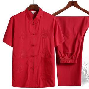 Chemise d'été pour <span class=keywords><strong>homme</strong></span> style Tang, <span class=keywords><strong>Hanfu</strong></span> chinois avec boucle chinoise, grande taille, à manches courtes, pour papa, grand-père, personnes d'âge moyen et âgées - Product Image 3