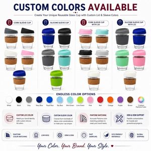 Gobelet en silicone réutilisable personnalisé 8 oz 12 oz avec logo, cadeau promotionnel idéal pour les entreprises, tasse à café en verre - Product Image 6