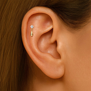 Boucle d'oreille piercing barbell en argent sterling S925, forme goutte d'eau lisse, avec pampille et zircon 5A marquise à dos plat - Product Image 6