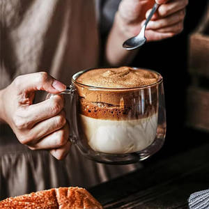 Mug dinding ganda Cappuccino 10oz, Mug kopi Espresso bening kaca terisolasi dengan pegangan - Product Image 2