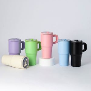 Customized 20oz Insulated Travel Mug Stainless Steel <b>Double</b> <b>Wall</b> Vacuum Cup with Handle and Straw for Daily Use Travel Coffee - Product Image 1