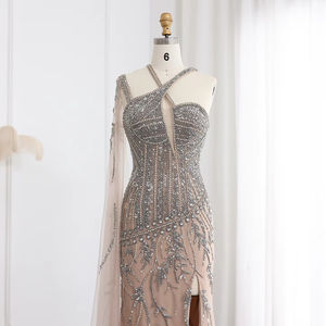 Vestido de Noche LSZ154 Sexy con Hombro Descubierto Cruzado, Corte Sirena, Estampado Floral 3D, Plumas, Pliegues y Cintura Natural para Fiesta de Graduación - Product Image 4