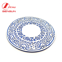 Sous-verre rond décoratif personnalisé en silicone, bleu et blanc, en caoutchouc souple PVC, pour la table