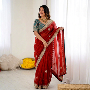 Designer de luxe Pur Banarasi Cuivre Zari Tissage Doux Soie Saree Traditionnel Fête De Mariage Porter Indien Hiver Été - Product Image 1