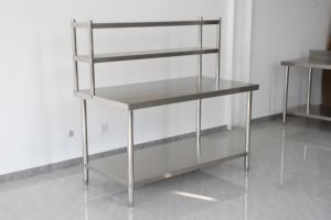 Plan de travail robuste en acier inoxydable à <span class=keywords><strong>double</strong></span> couche avec étagères à <span class=keywords><strong>double</strong></span> couche - Haute capacité de charge pour la préparation, les outils et l'atelier - Product Image 3