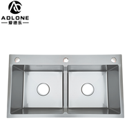 Évier de cuisine ADLONE SINK, prix d'usine, fait main, en acier inoxydable 304, double bac, finition satinée brossée, installation sous plan.