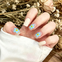 Lot de 24 faux ongles carrés bleu crème à presser, en ABS, pré-dessinés, vente en gros