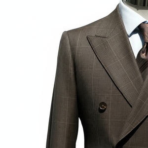 Costume sur mesure pour homme à double boutonnage de luxe discret avec poche basse Besom, veste sur mesure pour homme en brun foncé Prince de Galles - Product Image 6