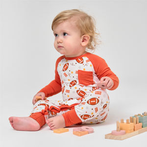 ชุดรอมเปอร์เด็กทารกผ้าฝ้ายออร์แกนิคลายการ์ตูนรักบี้ แขนยาว ดีไซน์ไม้ไผ่ ชุดจั๊มสูทเด็ก ชุดนอนเด็กแบบมีเท้าในตัว ขายส่ง - Product Image 1