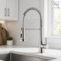 Grifo de cocina KIDOIR con resorte, cabezal de ducha de doble fila, válvula certificada, núcleo de acero inoxidable, monomando cUPC