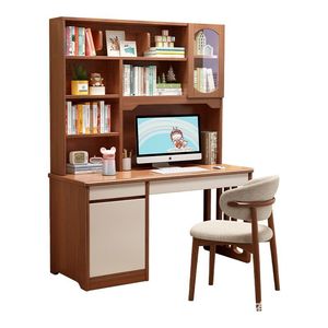 Solid Wood <b>Desk</b> With Bookshelf 100x60x186cm Nordic Style <b>Study</b> <b>Desk</b> For Students Home Office Furniture - Product Image 5